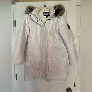 Lands End White Hooded Winter Puffer Parka Coat Sz MP (10/12)